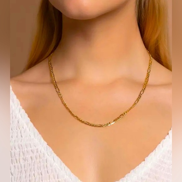 18K Gold Plated Figaro Small Link Chain Necklace, 20” and 24” - Picture 4 of 4